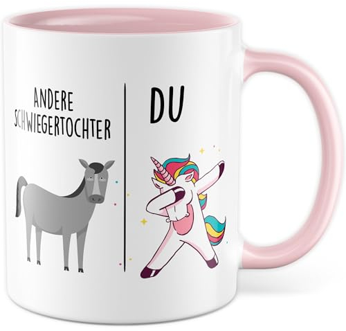Tasse Schwiegertochter Geschenk Andere Schwiegertöchter - Du, Kaffeetasse Schwiegertochter Geschenk für Frauen Ehe Hochzeit, Geschenkidee Frau Verlobung Geburtstag Kaffee-Becher (Weiß/Rosa)