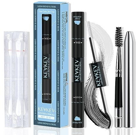 KevKev Lash Bond and Seal Lash Glue for Lash Clusters Waterproof Eyelash Bond and Seal with Lash Brush Remover Cotton Swabs Lash Cluster Glue 72 Hours Strong Hold(10ml, Black Bond and Seal)