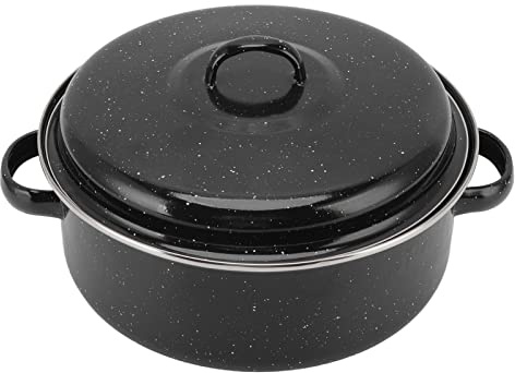 Roasting Pan Cooking Oven Pans, Non Stick Roasting Pan with Lid for Roasted Sweet Potatoes Chestnuts, Black Speckled Finish Household BBQ Pot Roast Pan (Iron Cover 26cm)