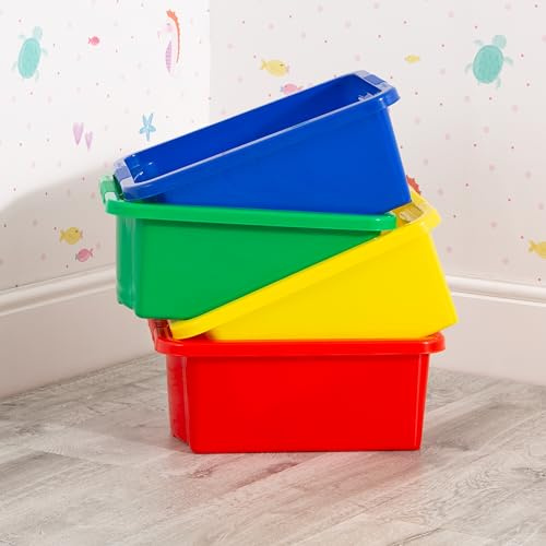 Wham Stack & Store 4 x 16L Plastic Storage Boxes | Ideal for Toys, Classrooms & Playrooms | Stackable & Nestable | Integrated Handles | Made in UK - Mixed Colours