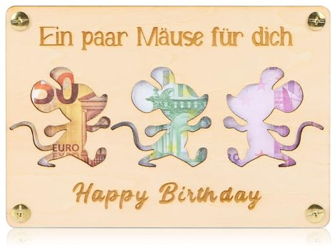 Wvu & Wvo Geldgeschenke Geburtstag,Die Maus-Poster mit Rahmen,Geschenkverpackung für Geldgeschenke zum Geburtstag, Kreatives Geldkarte Geburtstag (Holz Maserung)