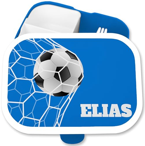 Kinder Campus Mepal - Fussball Brotdose personalisiert | Kleine Geschenke für Fußballfans | Fußballgeschenk mit Namen | Fußball Fanartikel | Coole Fussball Geschenke - 750 ml - Blau