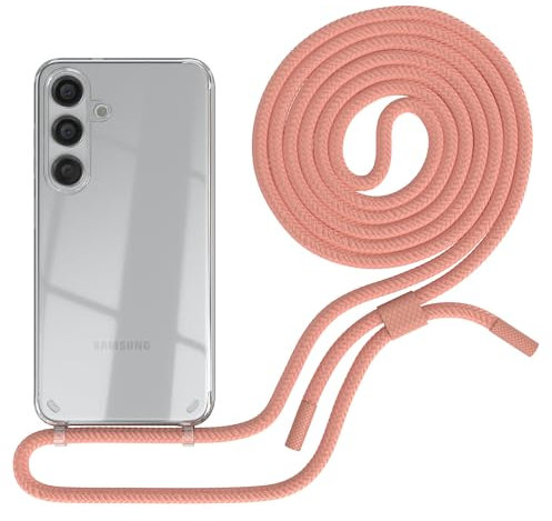 EAZY CASE - Handykette kompatibel mit Samsung Galaxy S24 - dünne Handyhülle für Galaxy S24 Hülle mit Band als Fallschutz Kette zum Umhängen transparente Hülle Silikon in Korall
