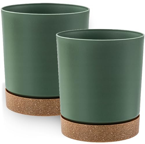 PECZEKO Macetero mate, macetero de plástico, maceta decorativa para plantas grandes y pequeñas, juego de 2 macetas, macetero para hierbas (2 unidades), color verde, diámetro de 11 cm