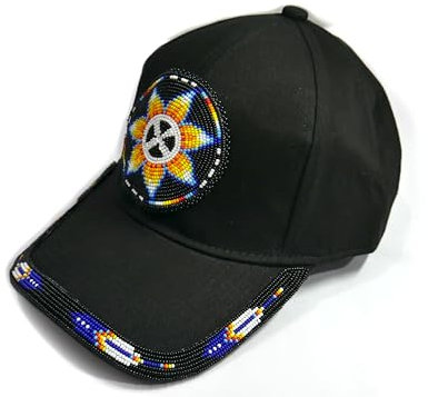 Beaded Cap mit Indianer-Stil, Unisex Passform, Trucker Hat Style, Schwarze Blume, Einheitsgröße