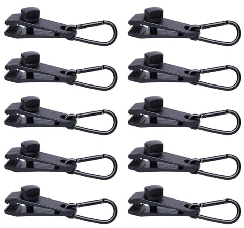 BYZANDQI Planenclips Set, 10 Stück Zeltplane Clips und 10 Stück Karabiner, Planenbefestigung Planenspanner Tarp Clips für Plane Tarp Camping Banner Zelt Vorzelt