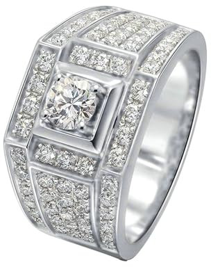 Stfery Trauring Weißgold 585 Ring für Damen 0.3ct Rund Natürlicher Diamant Männer Ringe