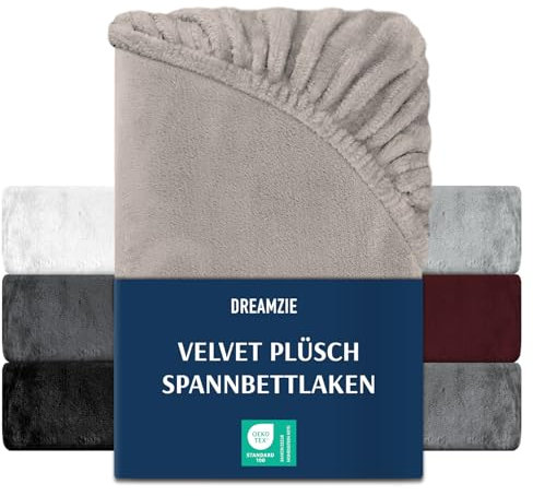 DREAMZIE Premium Frottee Spannbettlaken 180 x 200-200x200, Cashmere-Touch Bettlaken Jersey Fleece Spannbetttuch Laken, Taupe