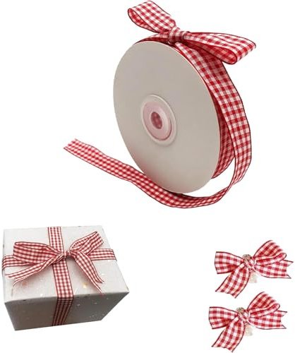 Gingham-Band, 1.5cm x 22m Kariert Geschenkband, Rot und Weiß Kariert | Geschenkband Rot - Weiß Büffelkariertes Kariertes Band, Polyesterband, Für Schleifen, Nähen, Geschenkverpackungen, Hochzeit