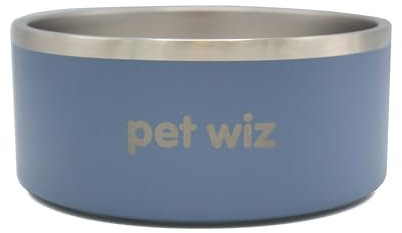 Stainless Steel Double Walled Dog Bowls | Durable, Non-slip & Dishwasher Safe Pet Bowl with Powder Coating Colour | Available in 900ml and 1900ml, in Grey or Teal (Grey, 1900ml)