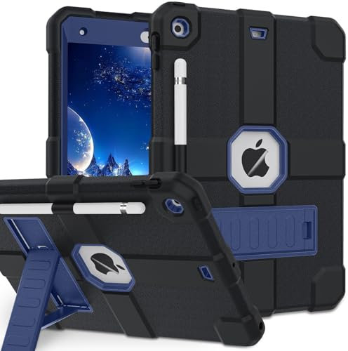 Schutzhülle für iPad 9. Generation/iPad 8. Generation/iPad 7. Generation 2021/2020/2019 (10,2 Zoll), robuste, stoßfeste, robuste Schutzhülle mit integriertem Ständer, Marineblau + Schwarz