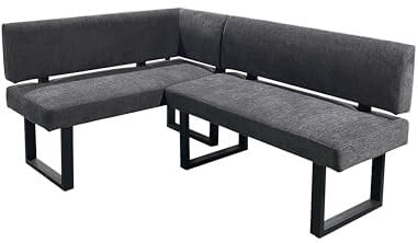byLIVING Eckbank Vancouver/Webstoff anthrazit/Metall Gestell schwarz pulverbeschichtet/Taschenfederkern/Langer Schenkel rechts/Küchenbank/Sitzbank/ 125 x 181,5, H 86 cm