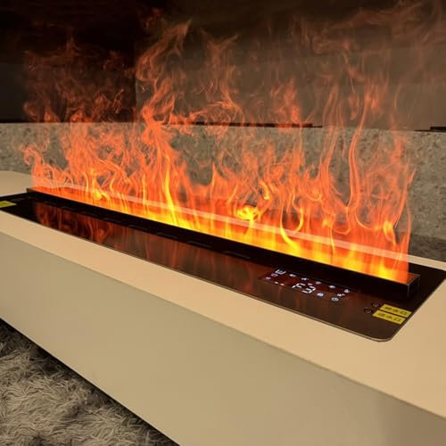 Chimenea de Vapor de Agua Chimenea Atomizadora 3D Empotrada, Llama Atomizada Simulada, Acero Inoxidable Cepillado, Pantalla LCD/Control Remoto, Ajuste de Llama(80cm/31)