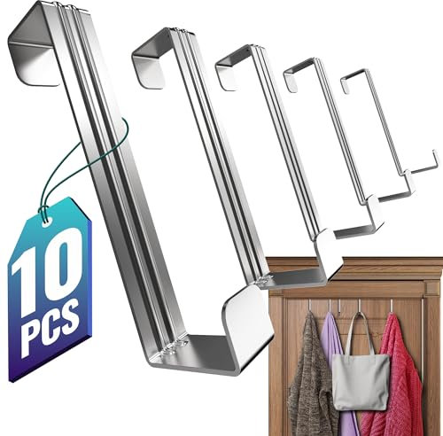 4happy Lot de 10 crochets de porte à suspendre en acier inoxydable argenté - Crochets à suspendre individuellement ou comme porte-manteau de porte
