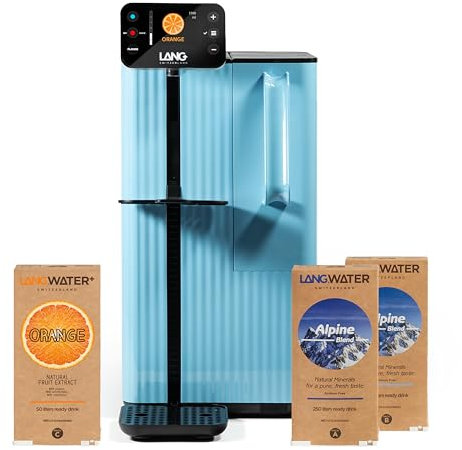 LANGWATER Osmoseanlage Auftisch TheWell 2 - mit Mineralisierung, Aromen, Heißwasserspender – Umkehrosmoseanlage für Trinkwasser inkl. 4-stufigem Wasserfilter (NSF58 RO, UV), 2 Mineralpacks, 1 Orange