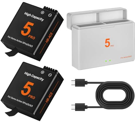OHZHAO 2 Pack 2800mAh Action 5 Pro/4/3 Akku-Ladegerät-Kit mit PD Fast Charge Akku-Ladegerät-Box, für OSMO Action 5 Pro/5/4/3 Kameras