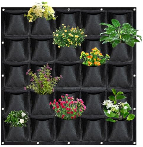 Toemics Hanging Plant Grow Bags 25 Pockets Vertical Fence Wall Planters Outdoor for Vegetable Strawberry Yard Garden Home Decoration