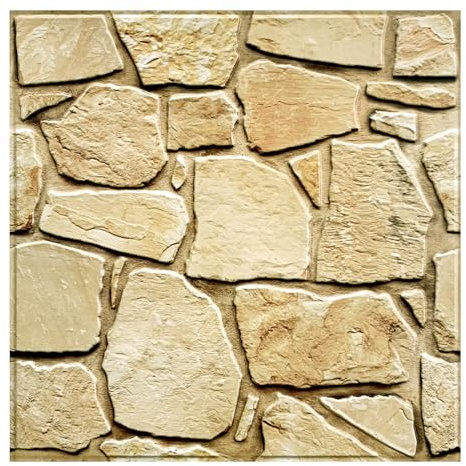 Commomy 10 Pcs Faux Stone 3D Stick on Tiles - 11.8x11.8 Ultralight Thin PVC Brown Faux Stone Textured Wall Panels for Interior Kitchen, Bathroom, Bedroom, Living Room