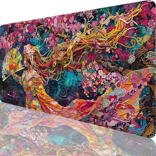 Gaming Mouse Pad Pink, Large Mouse Mat 1200 x 600 x 3 mm Mousepad Japanese Woman Desk Pad with Stitched Edges, Extended XXL Mousepad Waterproof Soft Cloth, Desk Protector Mat for Office Decor 76-Bi