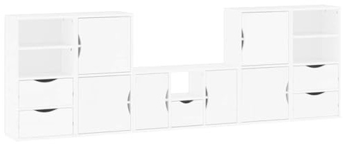 Eleganz 5-TLG. Wohnwand ODDA Weiß aus massivem Kiefernholz mit Stauraum - Modernes Regal für Wohnzimmer & Homeoffice - Platzsparend & langlebig