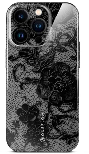 ONEFLOW für iPhone 15 Pro Hülle mit Design Muster, Designer Case Handy Schutzhülle mit Kameraschutz, Hardcase Bedruckt dünne Handyhülle, Splash Cover, Floral Spitze Schwarz