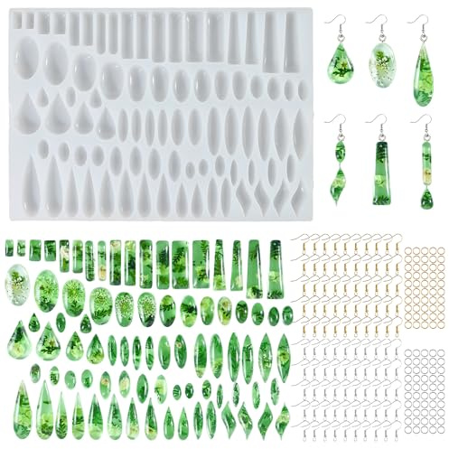 Attuslla Ohrringe Resin Silikonform, Schmuck Gießform Silikon mit Ohrhaken, Sprengringen oder Ohrringanhängern Schlüsselanhängern