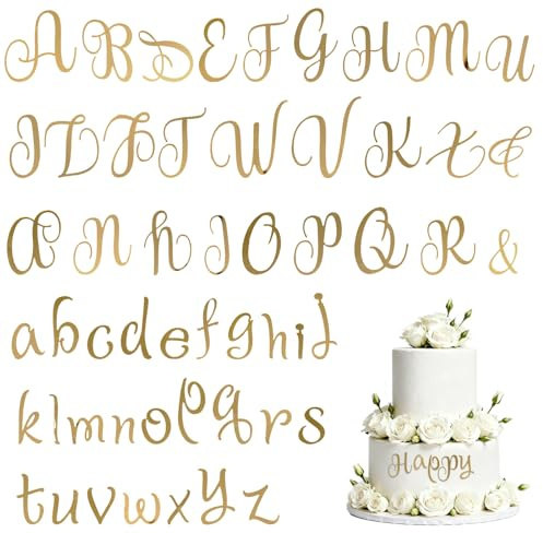 54 Stück Buchstaben A-Z Kuchendekoration Groß- und Kleinbuchstaben Dekoration Spiegel Acryl Gold Dicke 1 mm Geeignet für Hochzeit Geburtstag Feier (B)