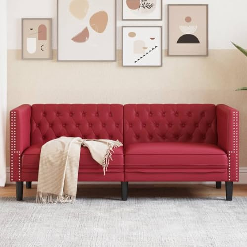 KTHLBRH Chesterfield-Sofa, 2-Sitzer, Kunstleder, Rot, Chesterfield-Sofa aus Kunstleder, bequemer und eleganter Polstersessel für Wohnzimmer
