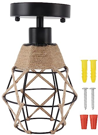AJUNJIIL Black Metal Twine Cage Wall Light E27 E26 Lamp Holder Farmhouse Vintage Wall Light for Hallway Bedroom Living Room