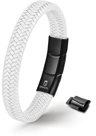 UNIQAL | Lederarmband Herren BRAID Mens Bracelet | Gratis Geschenk Box | Echtleder, Edelstahl - schwarz, geflochten