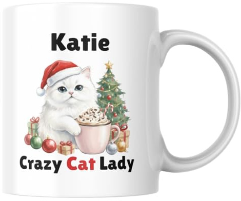 Crazy Cat Lady Mug, Personalised Cat Christmas Mug, Funny Gift for Cat Lovers, Christmas Cracker Gift