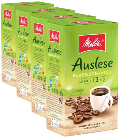 Melitta Auslese Classic Mild Filter Coffee 500 g, Moulu, en Poudre pour Machines à Café Filtre, Torréfaction Moyenne, Torréfié en Allemagne (Lot de 4)