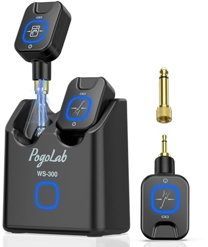 POLOLAB 5,8 GHz Kabelloses Gitarrensystem 6 Kanäle, 2-in-1 Dual-Stecker | Funksender-Empfänger mit Ladebox für E-Gitarren Bass, 30m Reichweite, 18 Std. Laufzeit, <4,6ms Latenz