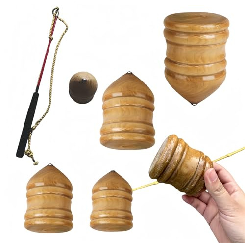 Vyloky Holzkreisel mit Peitschenschnur, Massivholzspielzeug, Drehkreisel, Fitnessspielzeug, für Männer und Frauen, Durchmesser 6/7/8cm, Höhe 9/10/11cm(Mittel (M): Durchmesser 7cm, Höhe 10cm)