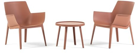 SIEDITI FUORI E DENTRO Set di 2 poltrone con tavolino basso da giardino esterno in polipropilene rinforzato con fibra di vetro, per piscina, poltroncine per balcone - Betty (Terracotta)