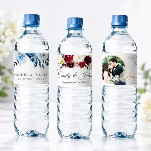 Etiquetas Personalizadas Para Botellas De Agua 30/50/100 Unidades Para Bodas, Pegatinas Personalizadas Para Botellas De Agua Como Detalle De Boda, Vinilos Impermeables Para La Despedida De Soltera