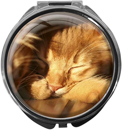 metALUm Pillendose mit Spiegel rund Metall 3 Fächer KATZE #1035