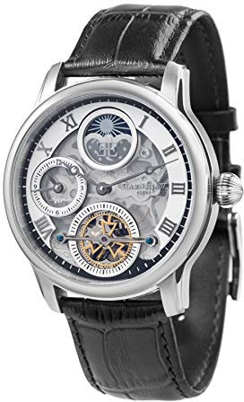 Thomas Earnshaw Longitude Shadow ES-8063-01 Herren-Armbanduhr mit Automatikgetriebe, silbernes Zifferblatt mit Skelett-Anzeige, schwarzes Lederarmband