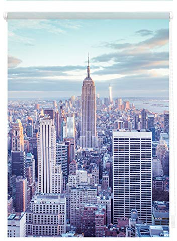 Lichtblick Klemmfix Tageslicht-Rollo mit Motiv, ohne Bohren, Blickdicht, Seitenzugrollo, Made in Germany, New York - Blau 90 x 150 cm (B x L)
