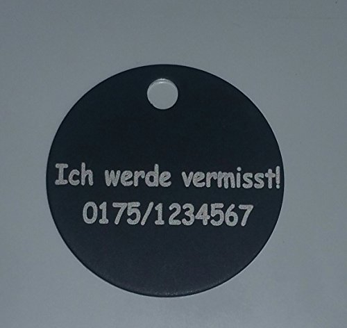 Gravierte Hundemarke rund schwarz 20mm (20mm) Halsbandanhänger Adressmarke