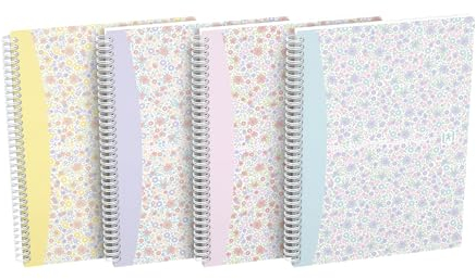 Oxford Spiral-Notizbuch B5 (17,6x25 cm) Floral kariert, 120 Seiten, 4 Designs, 5 Stück