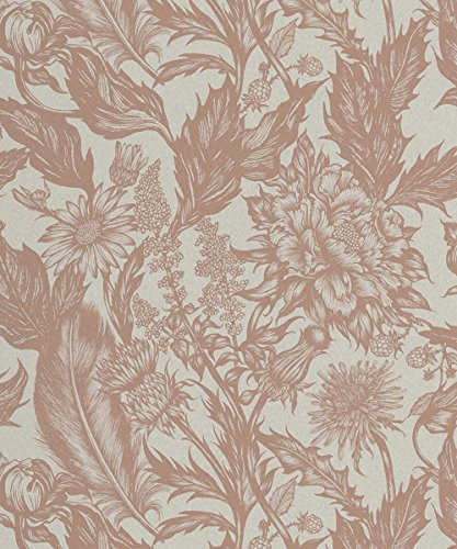 Crown Wallcoverings Alexis Floral Rose Gold Wallpaper M1380 - Vinyl Metallic Glitter Wildflower