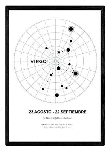 Nacnic Jungfrau Konstellation Sternzeichen Jungfrau Poster A4 mit Rahmen und Hintergrund des Sternenhimmels