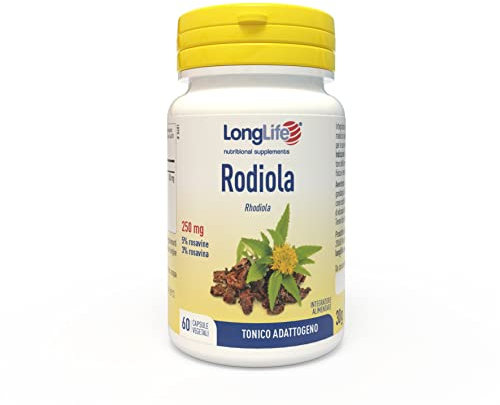 LongLife® Rodiola | Integratore con estratto di rodiola rosea titolato al 5% in rosavine e 3% in rosavina | Tonico adattogeno | Sostegno dell'umore | 1 mese di trattamento | Vegano e senza glutine