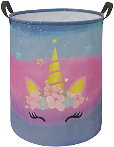 MAIZMZ Kinderkorb mit Einhorn-Motiv, Aufbewahrungskörbe, Organizer, Spielzeugbox, Wäschekorb, groß, Leinen, zusammenklappbare Truhe für Zuhause, Schlafsaal, Küche, Haustier, Büro, Schrank, Regal,