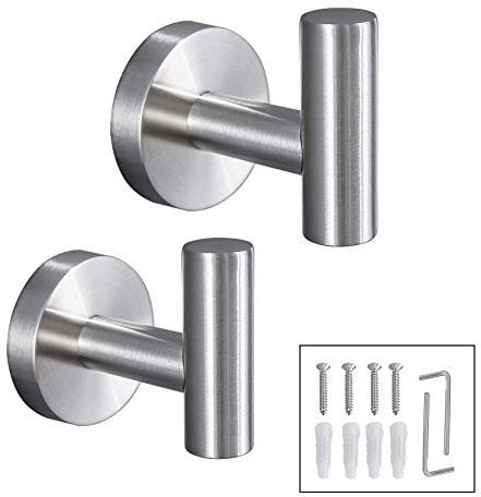 TURS Robe Hook 304 Stainless Steel Door Hooks Wall-Mount Robe Coat Hook Chrome Towel Hook Heavy Duty Clothes Hanger Brushed Nickel for Bathroom Lavatory Closets, Q2001BR-P2