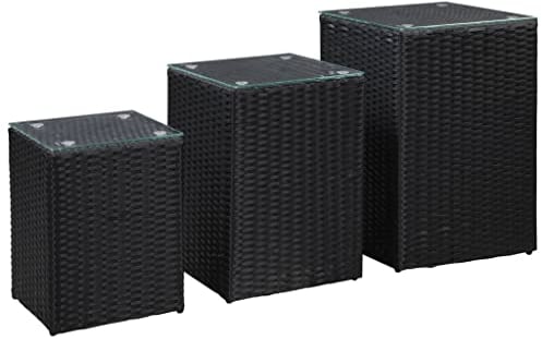 vidaXL Beistelltische 3 STK. mit Glasplatte Schwarz Poly Rattan