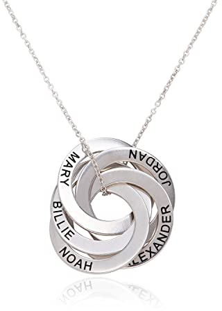 MyNameNecklace MYKA Personalisierbare Russische Ring Halskette mit Gravur auf Vier Ringen in Sterling Silber 925 / Vergoldet - Halskette für Damen (925er Sterling Silber)