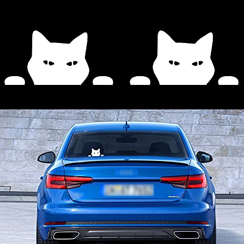 TOMALL 2PCS 14cm x 7cm Katze späht Auto Aufkleber Katze beobachten Vinyl reflektierende Abziehbilder Wasserdicht lustig selbstklebend für Autofenster Stoßstange Laptop Motorrad (Weiß)