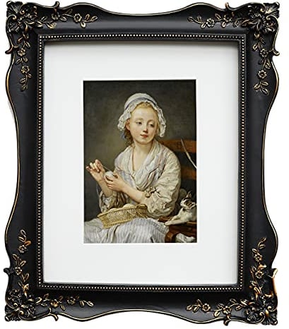 ASOWIN Antiker Bilderrahmen, 8 x 10 cm, Barock-Bilderrahmen mit floralem Relief, Wand- und Tisch-Bilderrahmen, Schwarz